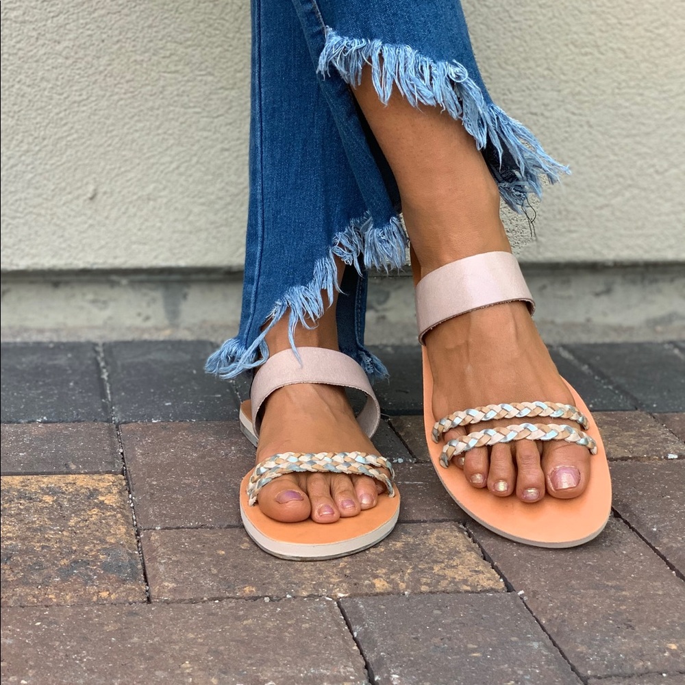 Perfect Nude Leather Braided Strap Huarache Slides - Picture 4 of 5